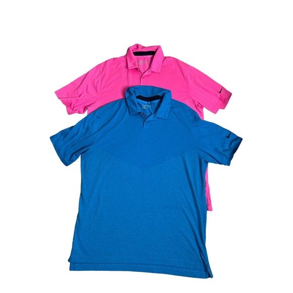 Nike Golf Tour Performance Drifit Polo lot of 2 Shirt Mens Blue & Pink L - Picture 1 of 10